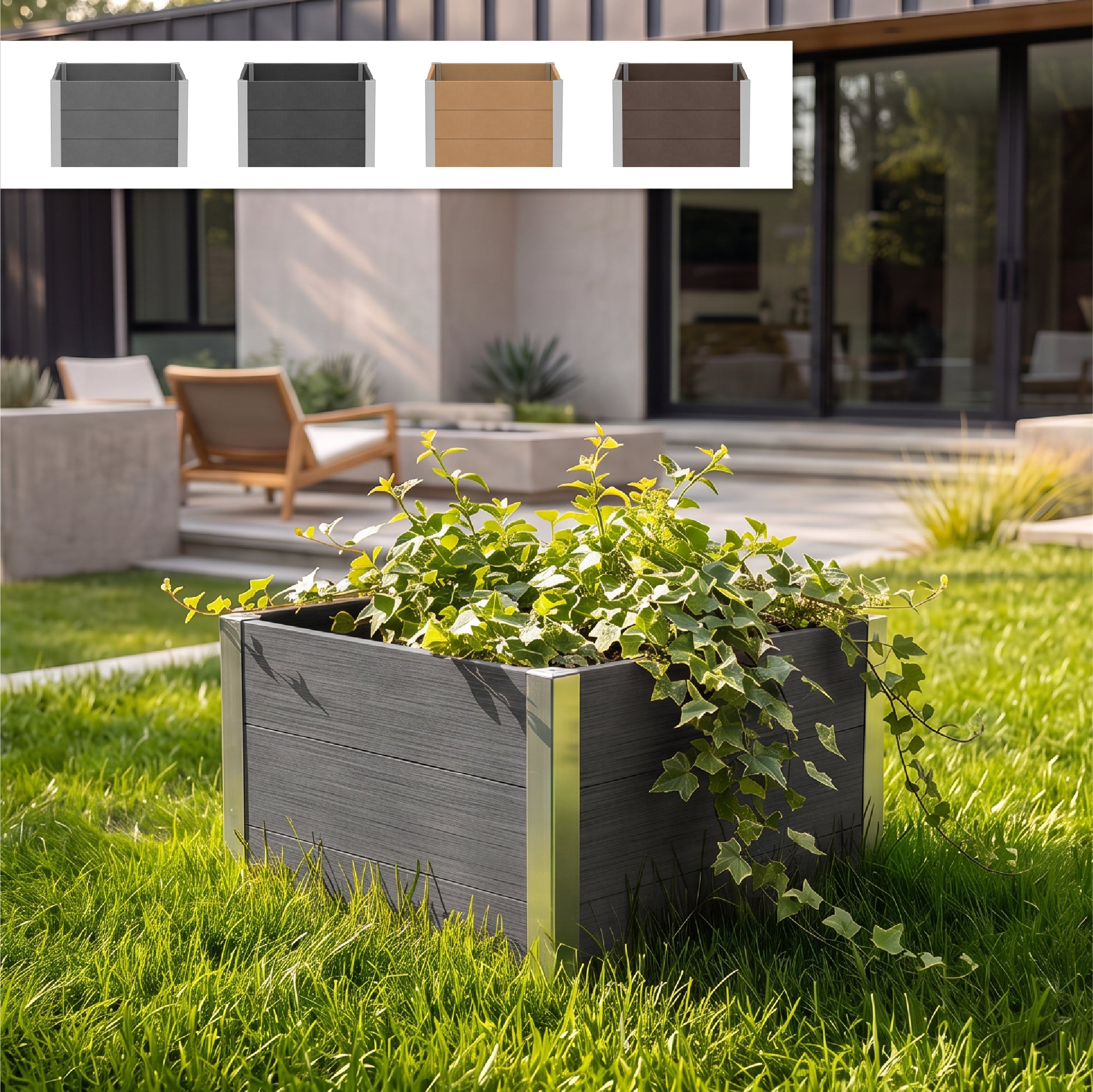 BOTAN - Jardinera elevada de exterior de WPC, rectangular o cuadrada, sin fondo, 221, 300 o 788 L