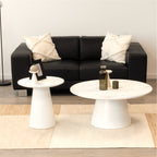 SYLVIA | Conjunto de 2 mesas de café/centro com tampo em melamina de 25 mm efeito mármore e estrutura em MDF branca Ø 90 e Ø 50 cm