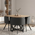 ISMET - Conjunto de mesa e 4 cadeiras de refeição 100 × 100 cm, efeito madeira natural, tecido cinzento e estrutura metálica preta
