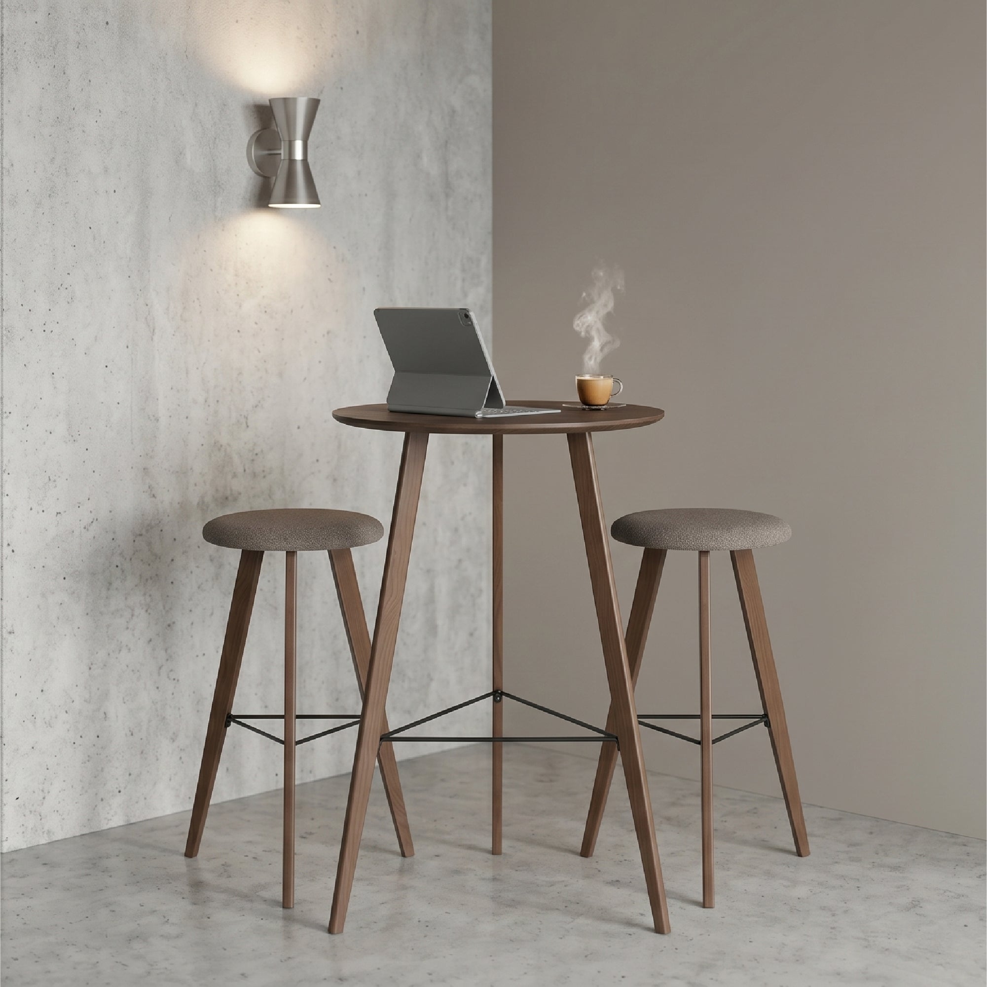 OVID - Conjunto de mesa alta com 2 cadeiras, tampo em MDF e estrutura metálica