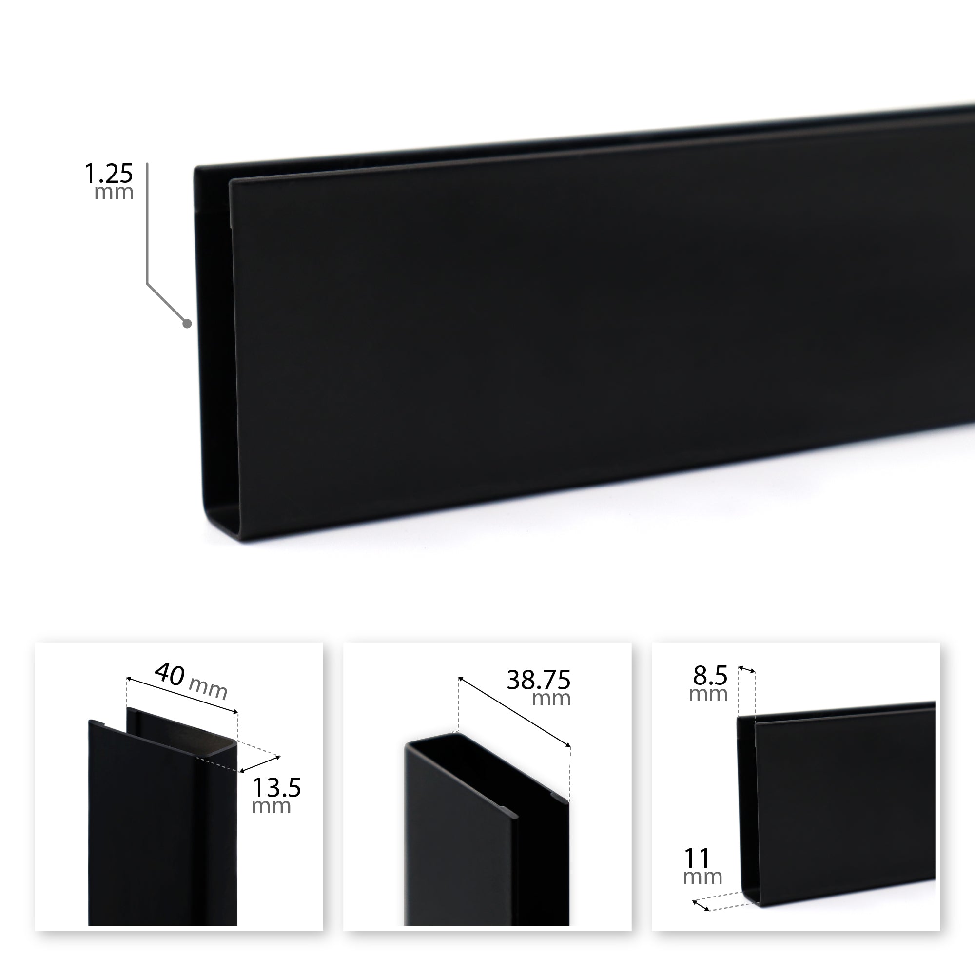 Perfil de compensación para panel de ducha walk-in en acero inoxidable 304 negro mate