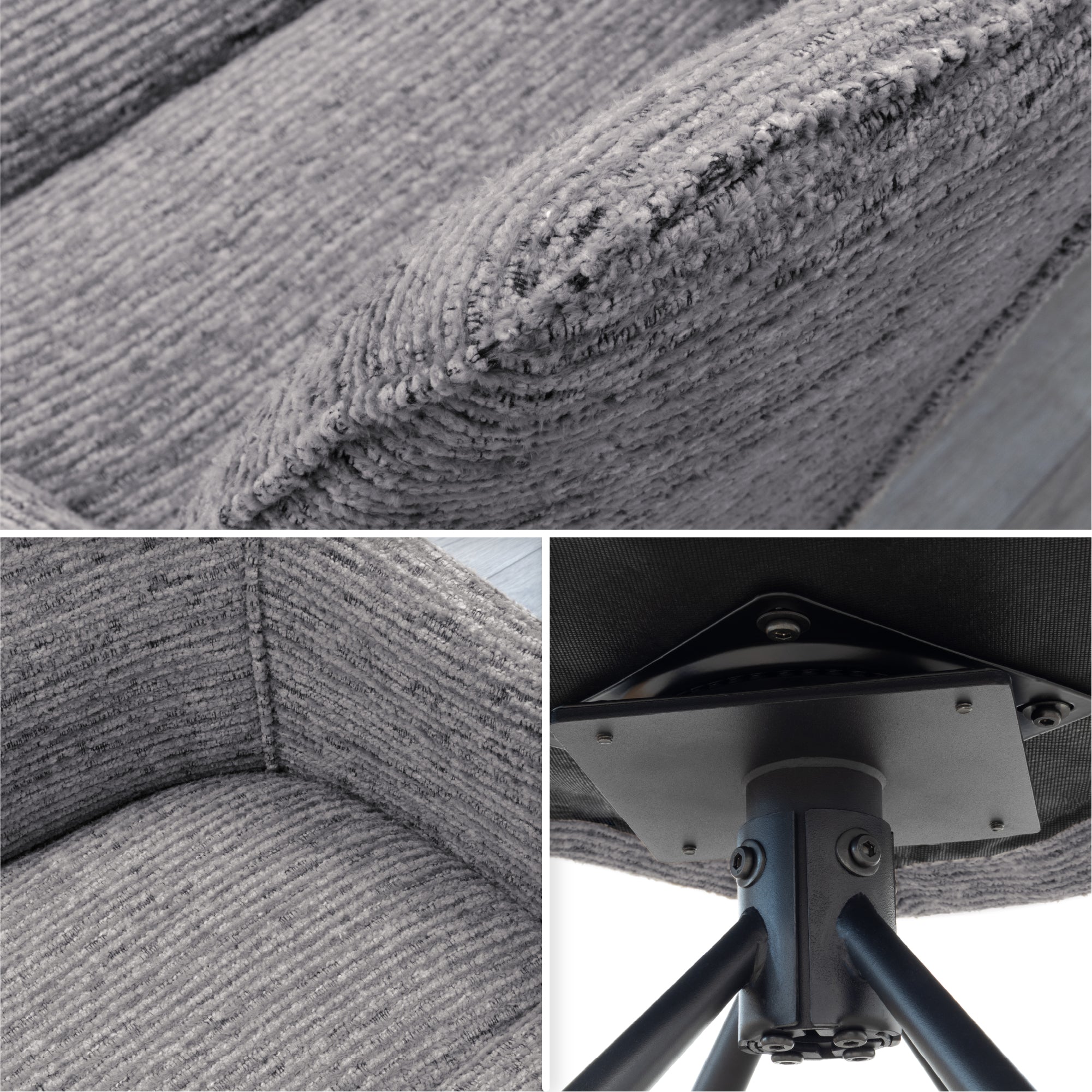 RAINER - Conjunto de 2 cadeiras de jantar em tecido cinzento estofadas giratórias 360°