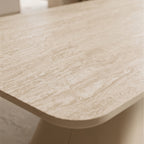 RILKE - Mesa de centro con tablero efecto piedra beige claro y estructura metálica crema