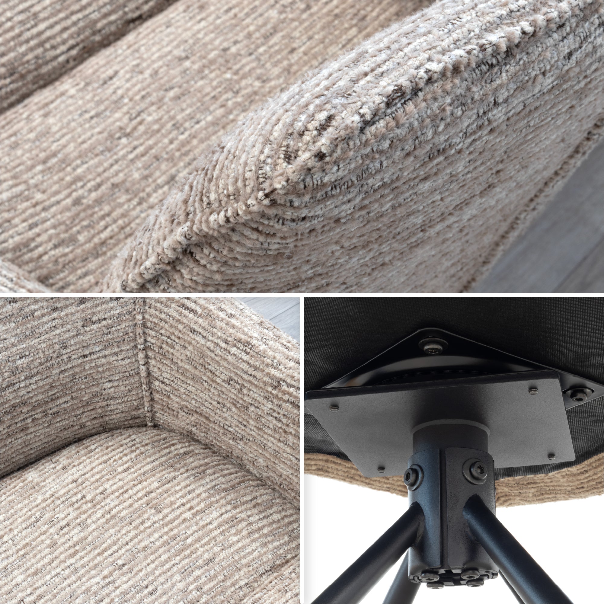 RAINER - Conjunto de 2 sillas de comedor giratorias 360°, en tejido marrón, estructura de metal negro