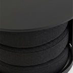 HONE - Mesa de centro Ø60 x 45 cm em melamina preta efeito madeira com 3 puffs redondos em tecido preto