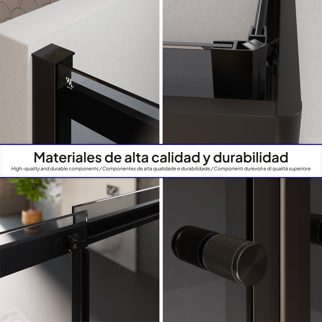 KAYLEE - Mampara de ducha angular con puertas correderas, cristal ahumado de 6 mm y perfil negro mate