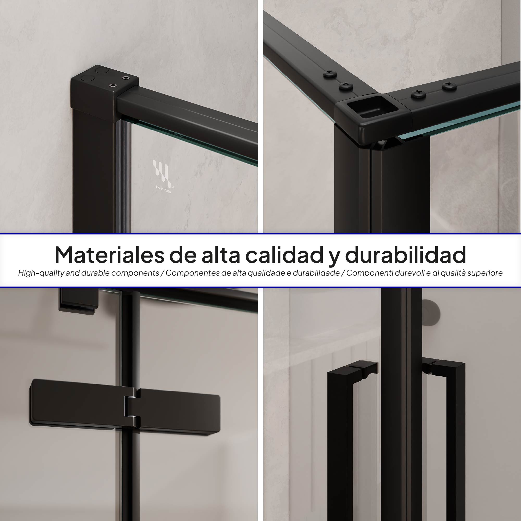 JAYLA - Cabina doccia con ante battenti, vetro 6 mm e profilo nero opaco