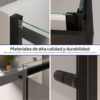 KAYLEE - Cabina de ducha angular con puertas correderas, cristal transparente de 6 mm y perfil negro mate