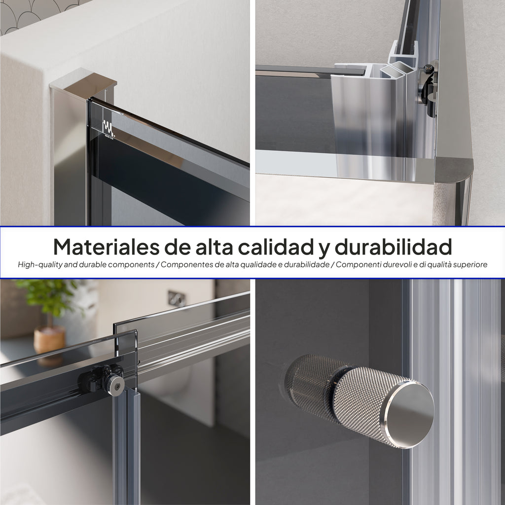 KAYLEE - Cabina de ducha de esquina con puertas correderas, cristal ahumado de 6 mm y perfil cromado