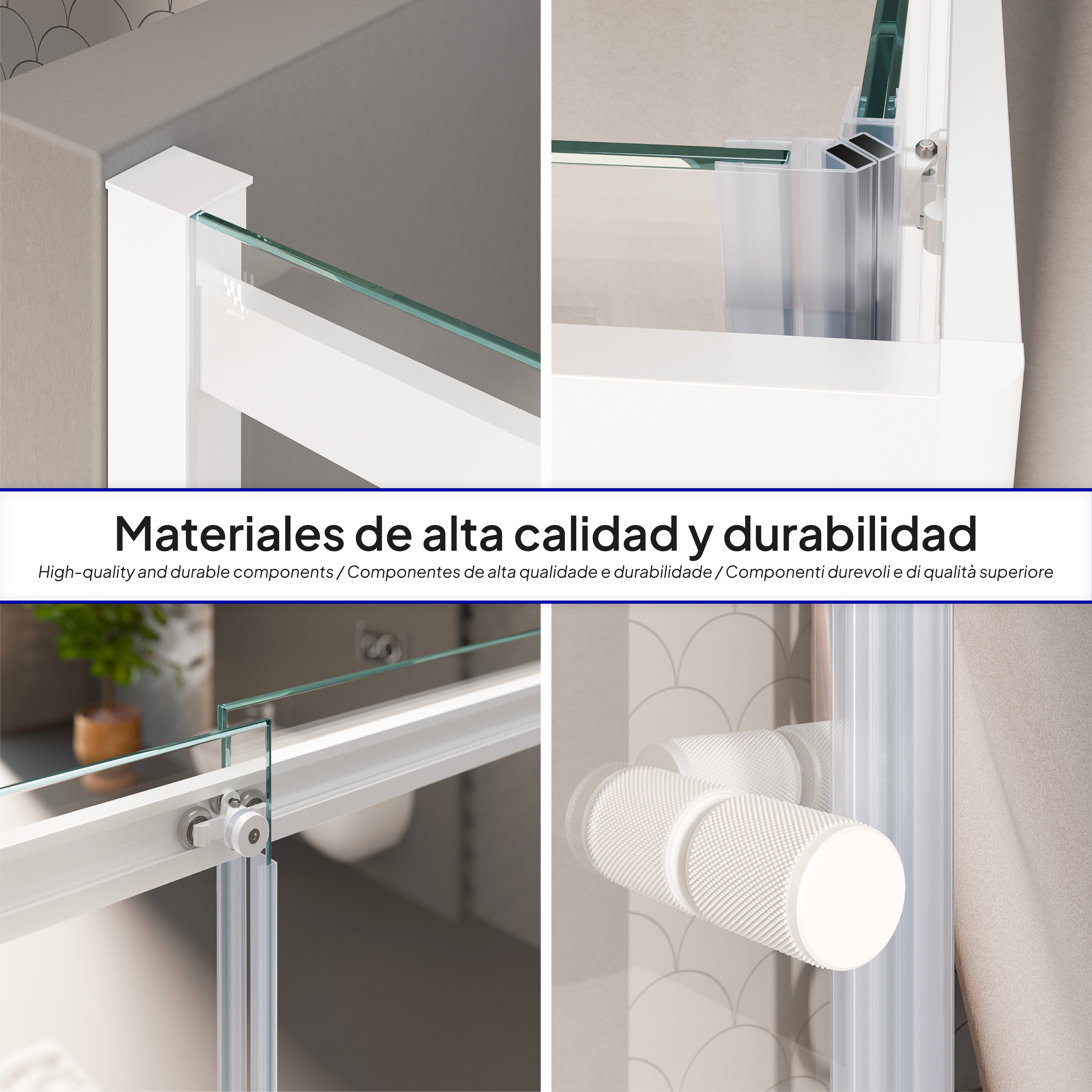 KAYLEE - Cabine de duche reversível com portas deslizantes, perfil branco e vidro temperado transparente de 6mm