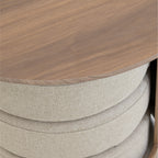 HONE - Mesa de centro Ø60 x 45 cm em melamina efeito carvalho com 3 puffs redondos em tecido bege