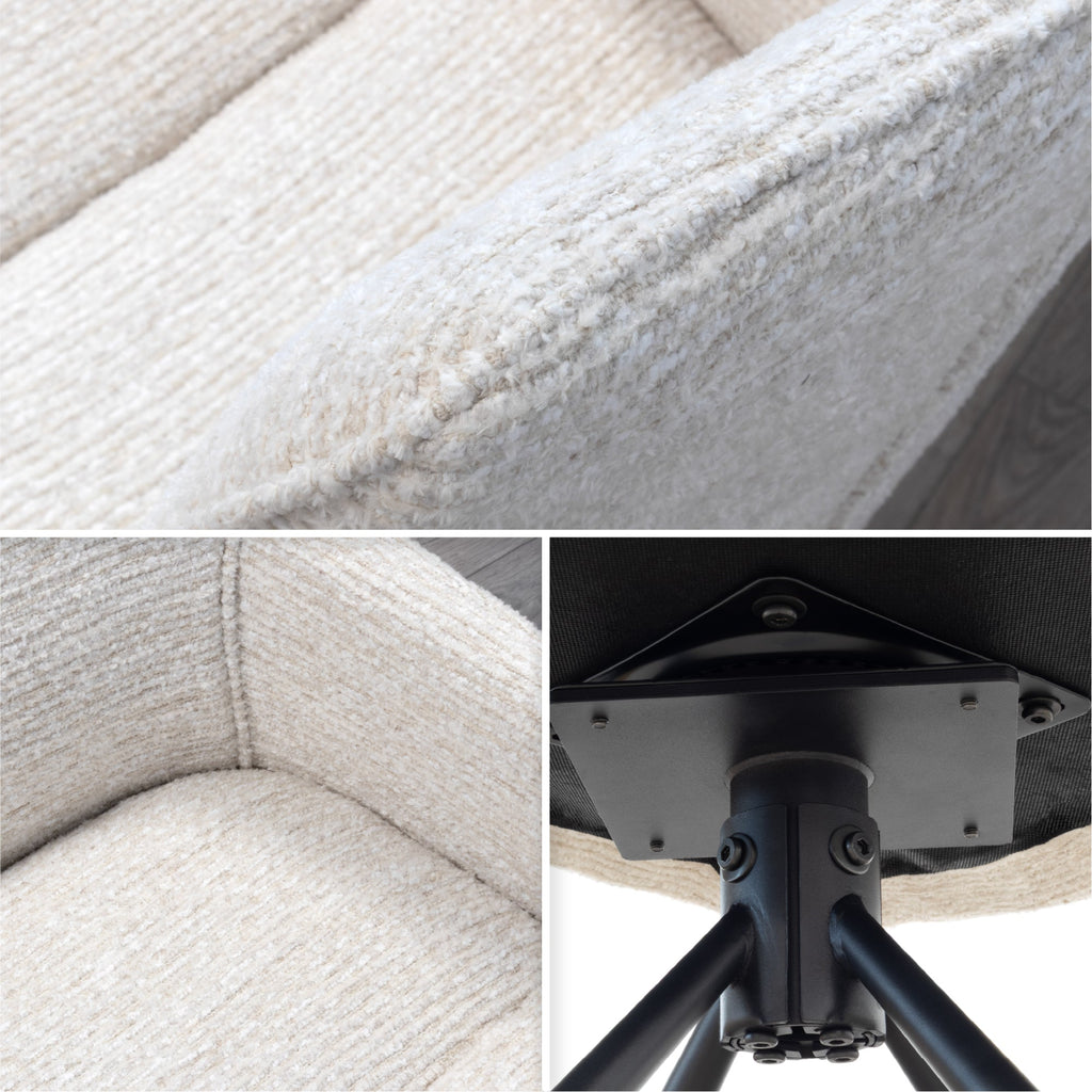 RAINER - Conjunto de 2 sillas de comedor tapizadas y giratorias 360°, en tejido beige con estructura de metal negro
