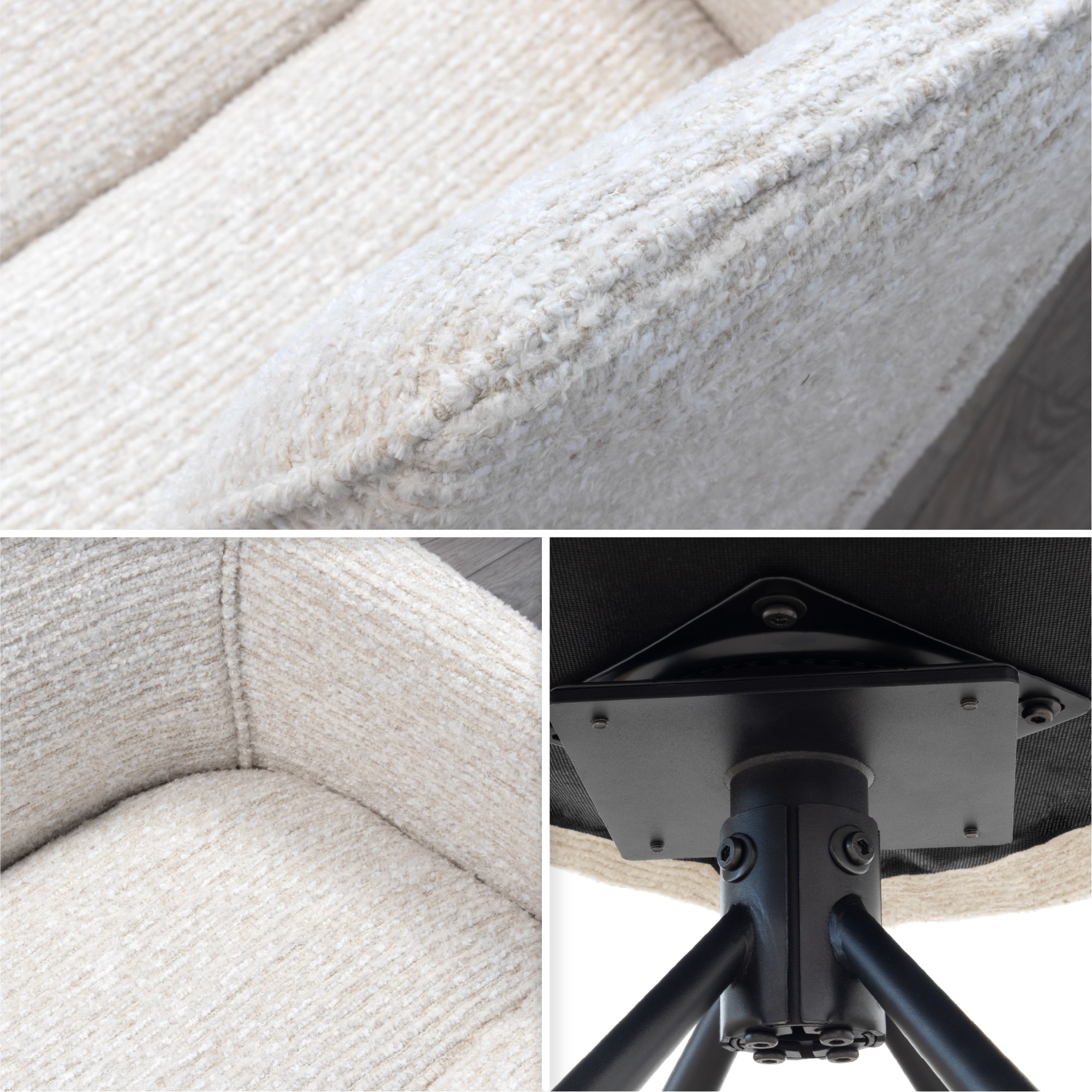 RAINER - Conjunto de 2 sillas de comedor tapizadas y giratorias 360°, en tejido beige con estructura de metal negro