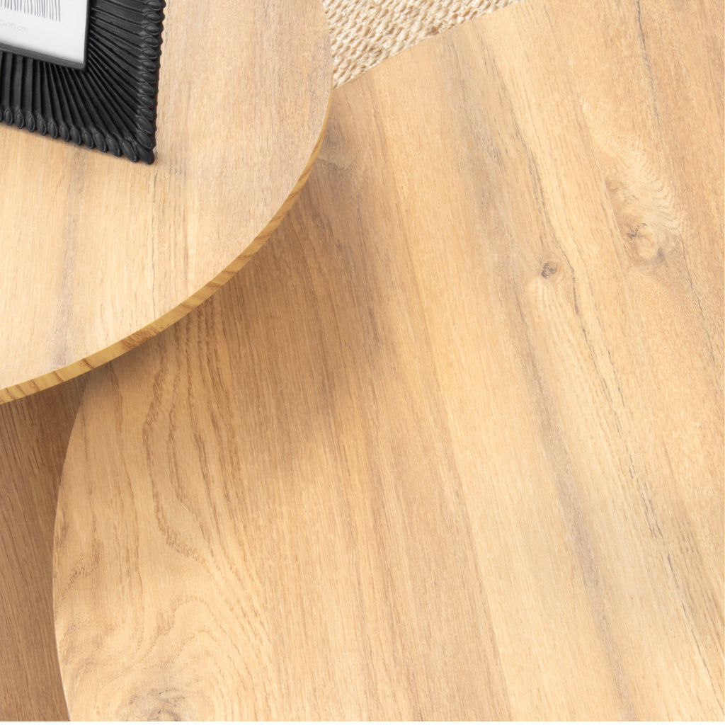 SYLVIA | Conjunto de 2 mesas de café/centro con tablero de melamina de 25 mm y estructura en MDF Ø 90 y Ø 50 cm