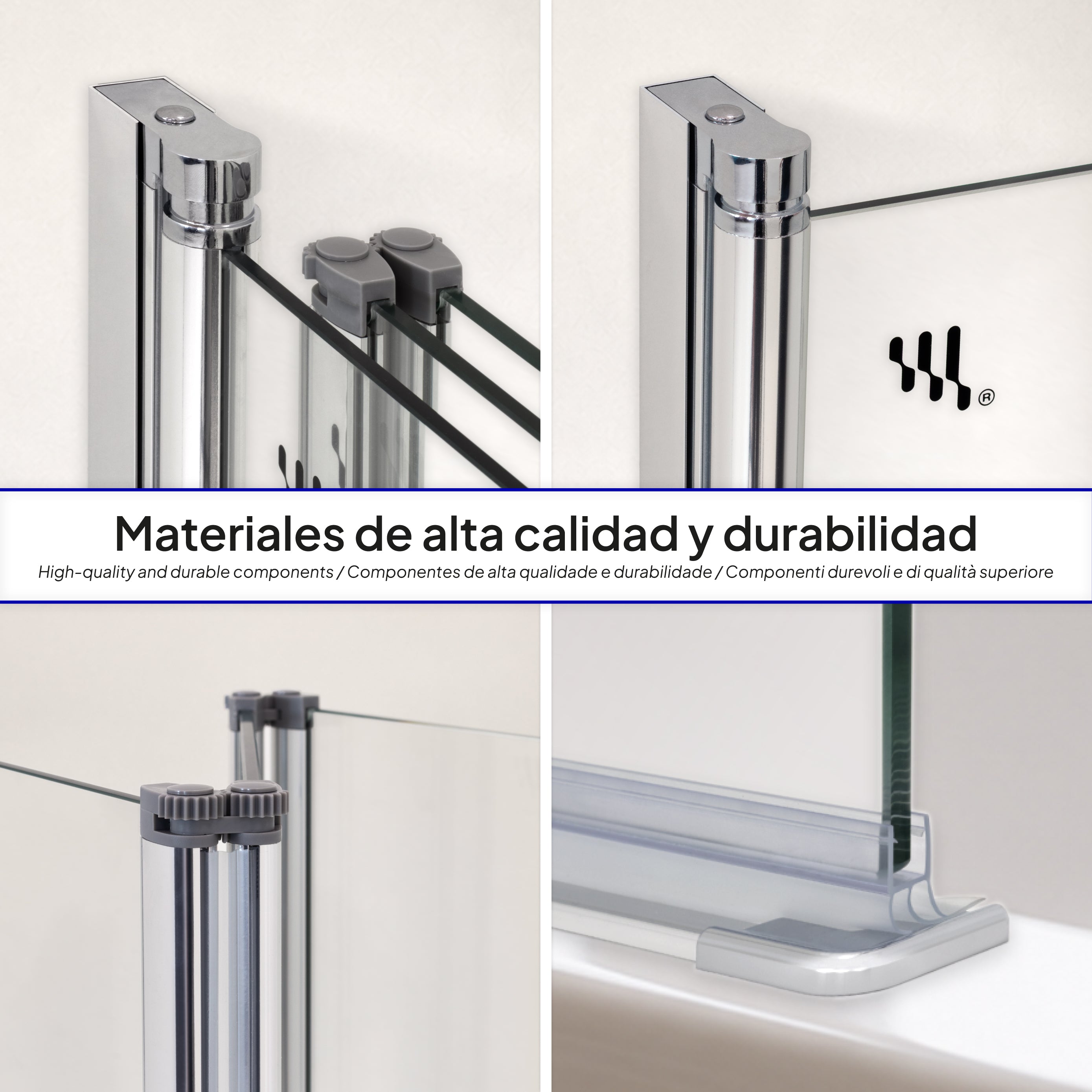 PETRA | Mampara de bañera con 3 paneles abatibles, perfiles cromados y vidrio templado transparente 6 mm ESG Nano
