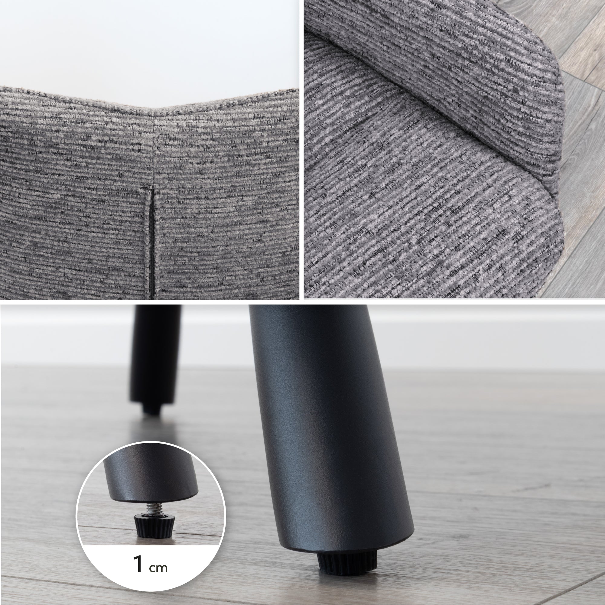 RAINER - Conjunto de 2 cadeiras de jantar em tecido cinzento estofadas giratórias 360°