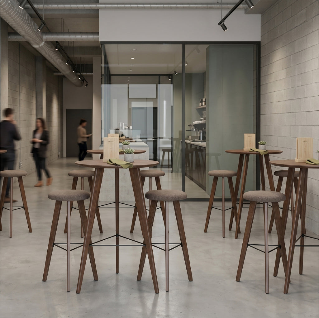 OVID - Conjunto de mesa alta com 2 cadeiras, tampo em MDF e estrutura metálica