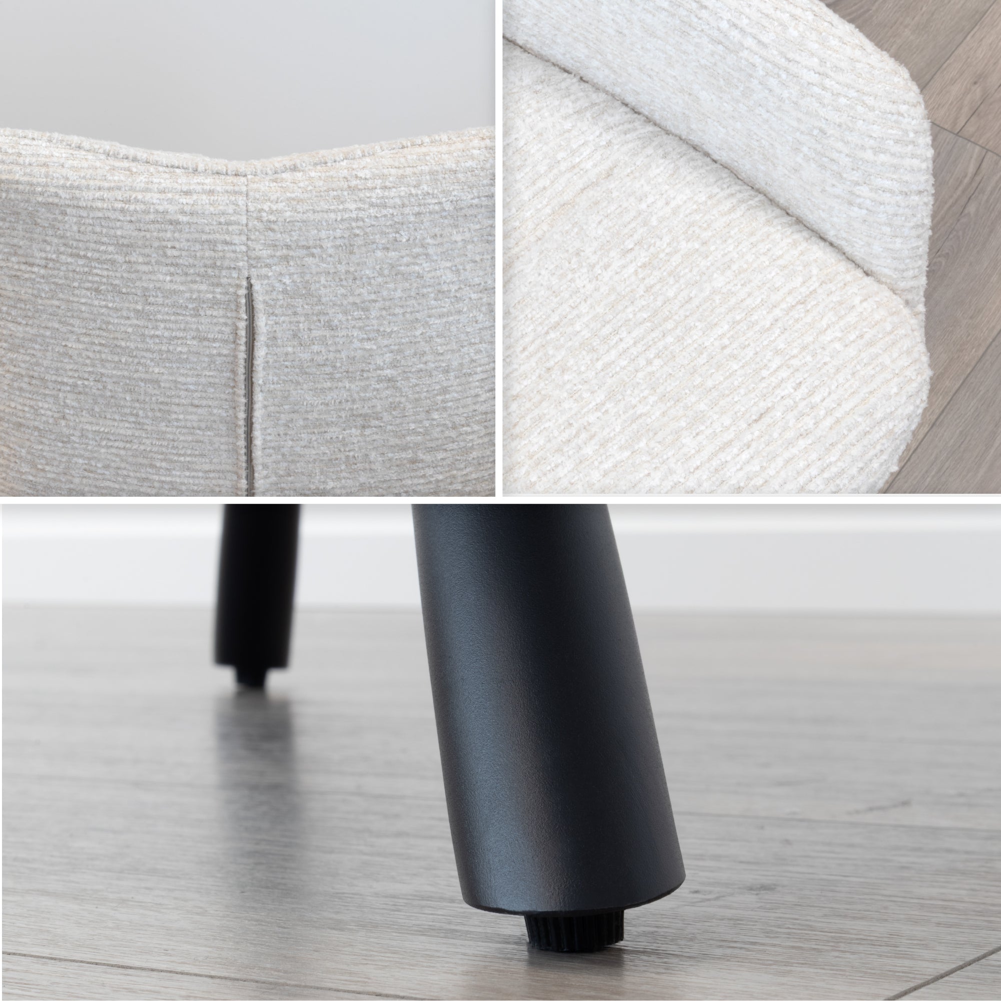 RAINER - Conjunto de 2 sillas de comedor tapizadas y giratorias 360°, en tejido beige con estructura de metal negro