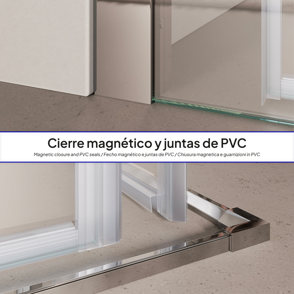 KAYLEE - Cabina de ducha angular con puertas correderas, cristal transparente de 6 mm y perfil cromado