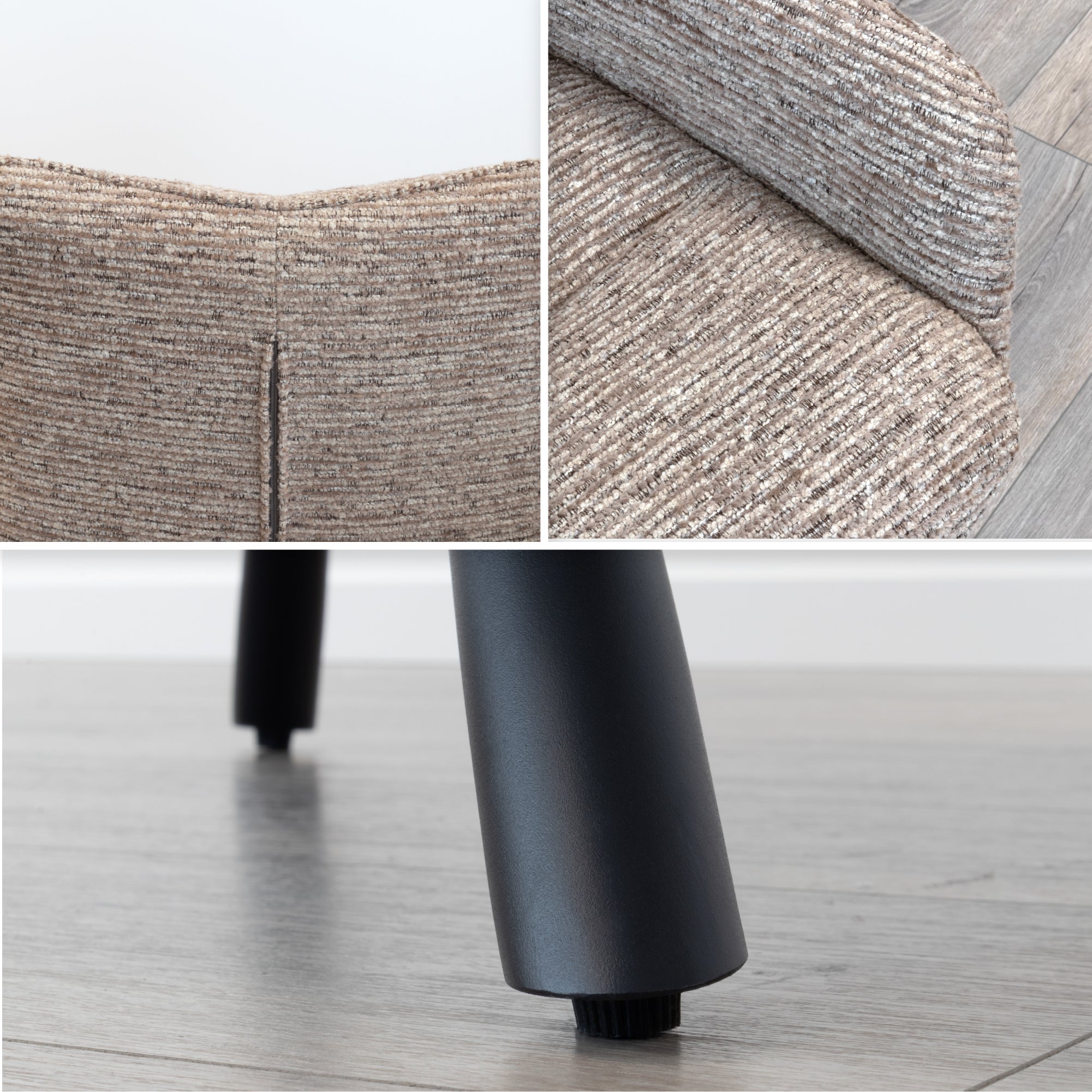RAINER - Conjunto de 2 sillas de comedor giratorias 360°, en tejido marrón, estructura de metal negro