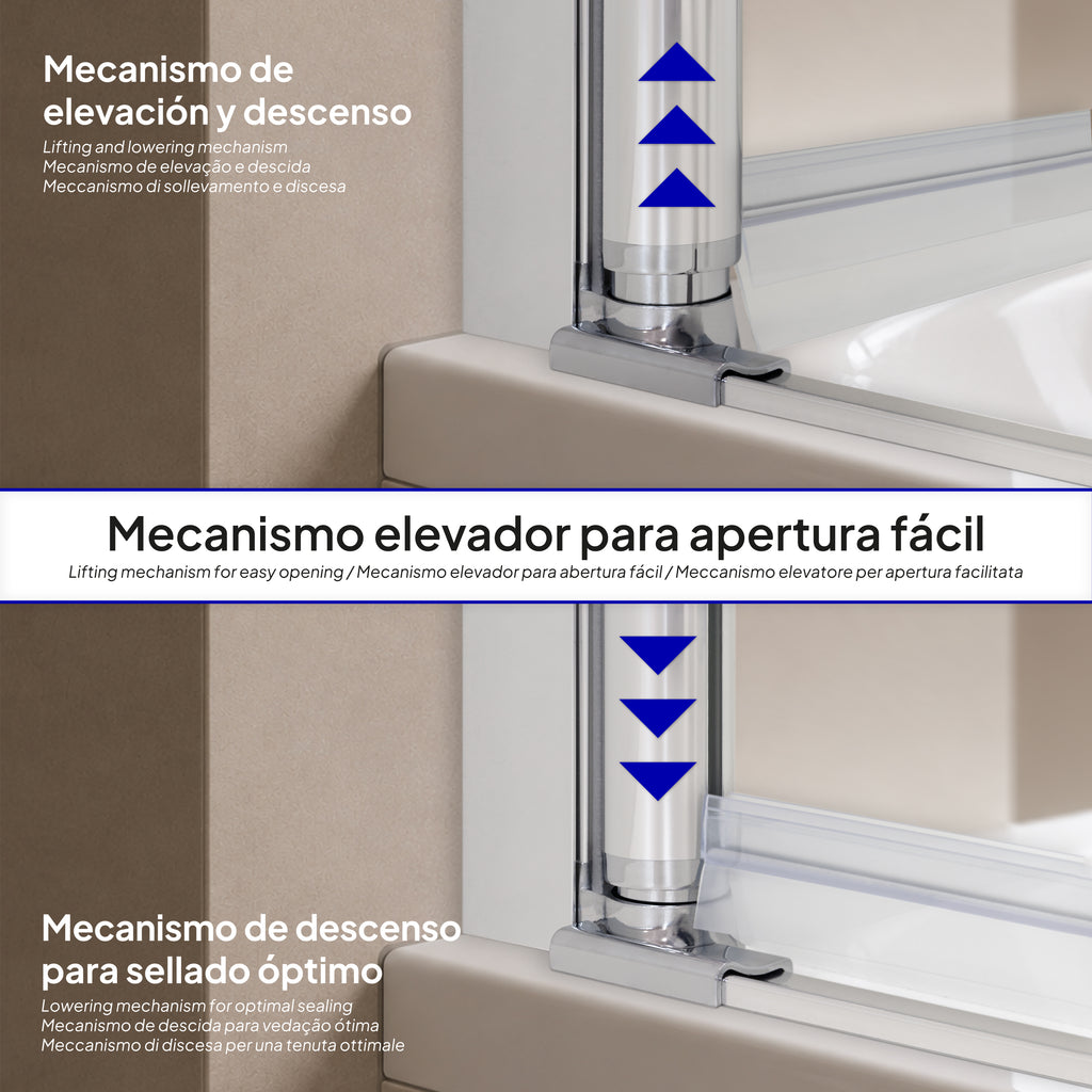 PETRA | Mampara de bañera con 3 paneles abatibles, perfiles cromados y vidrio templado transparente 6 mm ESG Nano