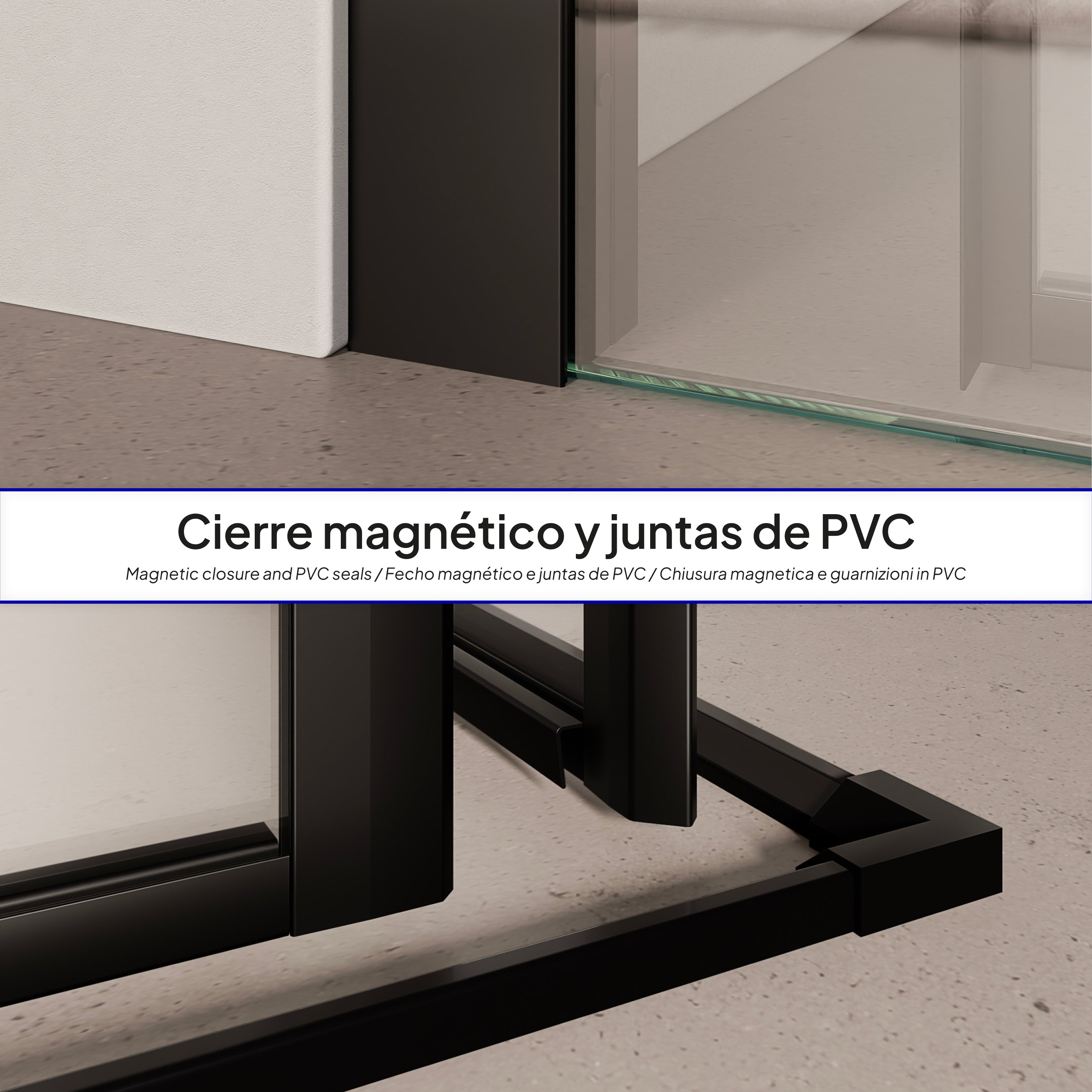 KAYLEE - Cabina de ducha angular con puertas correderas, cristal transparente de 6 mm y perfil negro mate