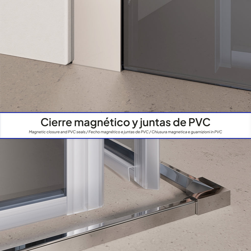 KAYLEE - Cabina de ducha de esquina con puertas correderas, cristal ahumado de 6 mm y perfil cromado