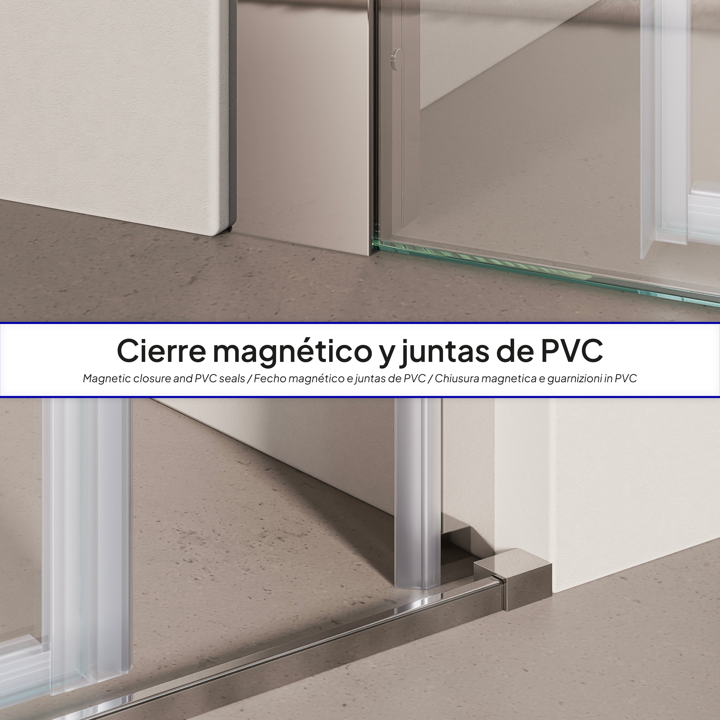 KAYLEE - Porta doccia reversibile con porta scorrevole e lato fisso, profilo cromato e vetro temperato trasparente da 6 mm