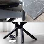 TAYLOR - Mesa de comedor/cocina extensible con tablero de 2,5 cm en melamina con efecto mármol y estructura de metal negro