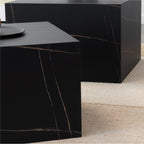 TANEDA - Conjunto de 2 mesas de centro quadradas em MDF preto com veios decorativos – 60 e 51 cm