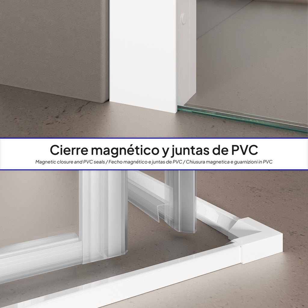 KAYLEE - Box doccia ad angolo con ante scorrevoli, vetro trasparente 6 mm e profilo cromato