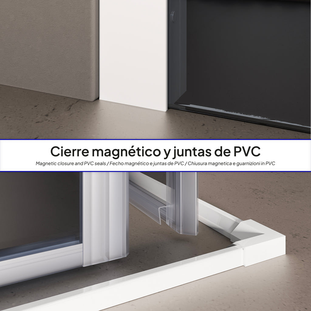 KAYLEE - Cabina de ducha de esquina con puertas correderas, cristal oscurecido de 6 mm y perfil blanco