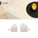 TANEDA - Conjunto de 2 mesas de centro quadradas em MDF com acabamento efeito pedra bege claro - 60 e 51 cm