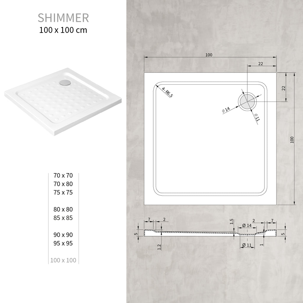 SHIMMER - Base de duche Bubble Acrílica, Textura "bolhas", Extraplana 5cm, Sifão e Válvula incluídos