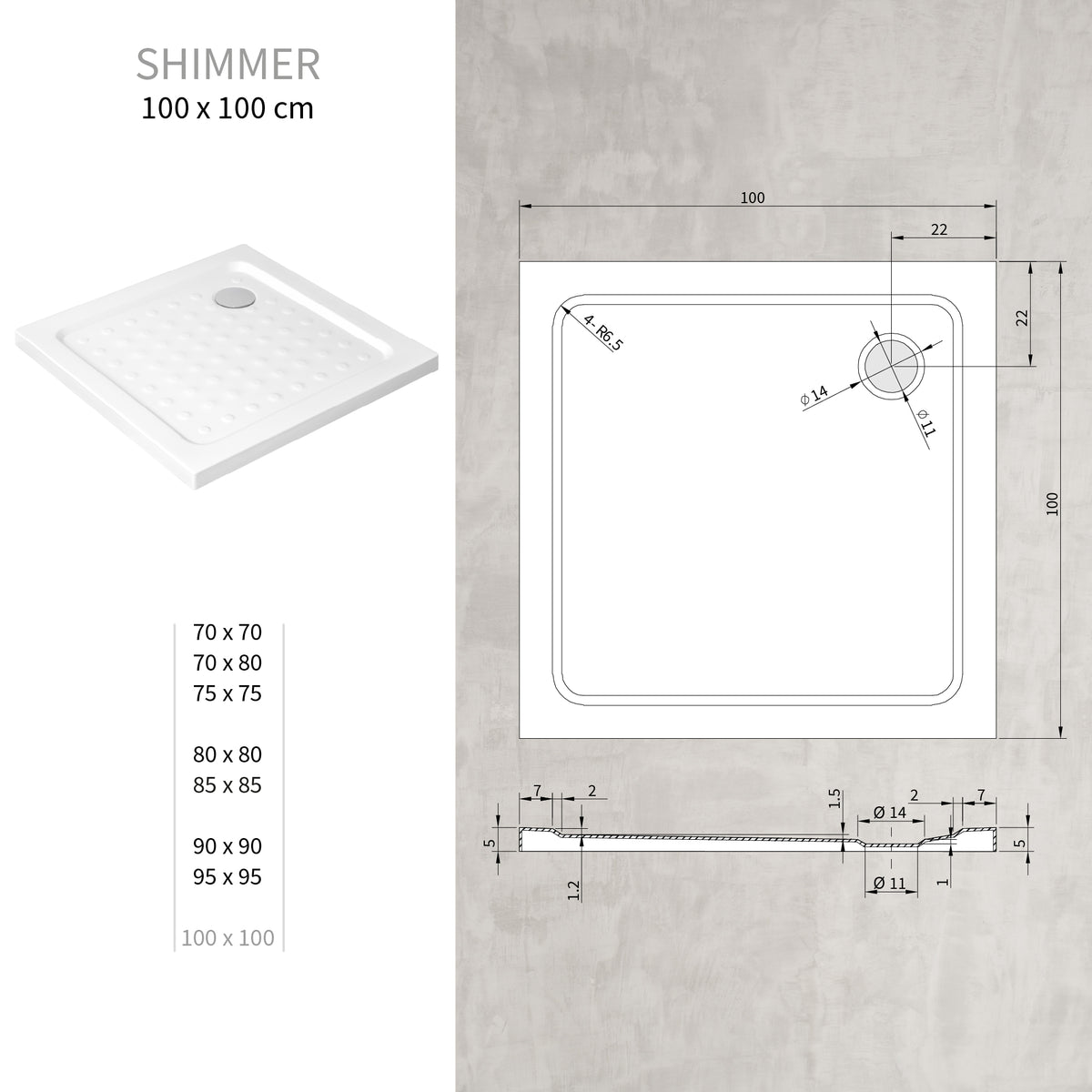 SHIMMER - Base de duche Bubble Acrílica, Textura "bolhas", Extraplana 5cm, Sifão e Válvula incluídos