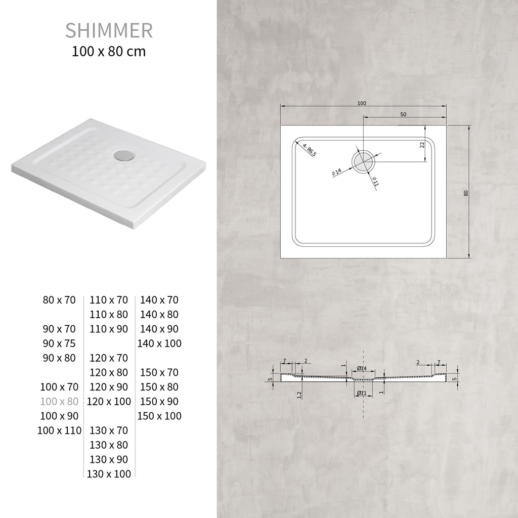 SHIMMER - Base de duche Bubble Acrílica, Textura "bolhas", Extraplana 5cm, Sifão e Válvula incluídos