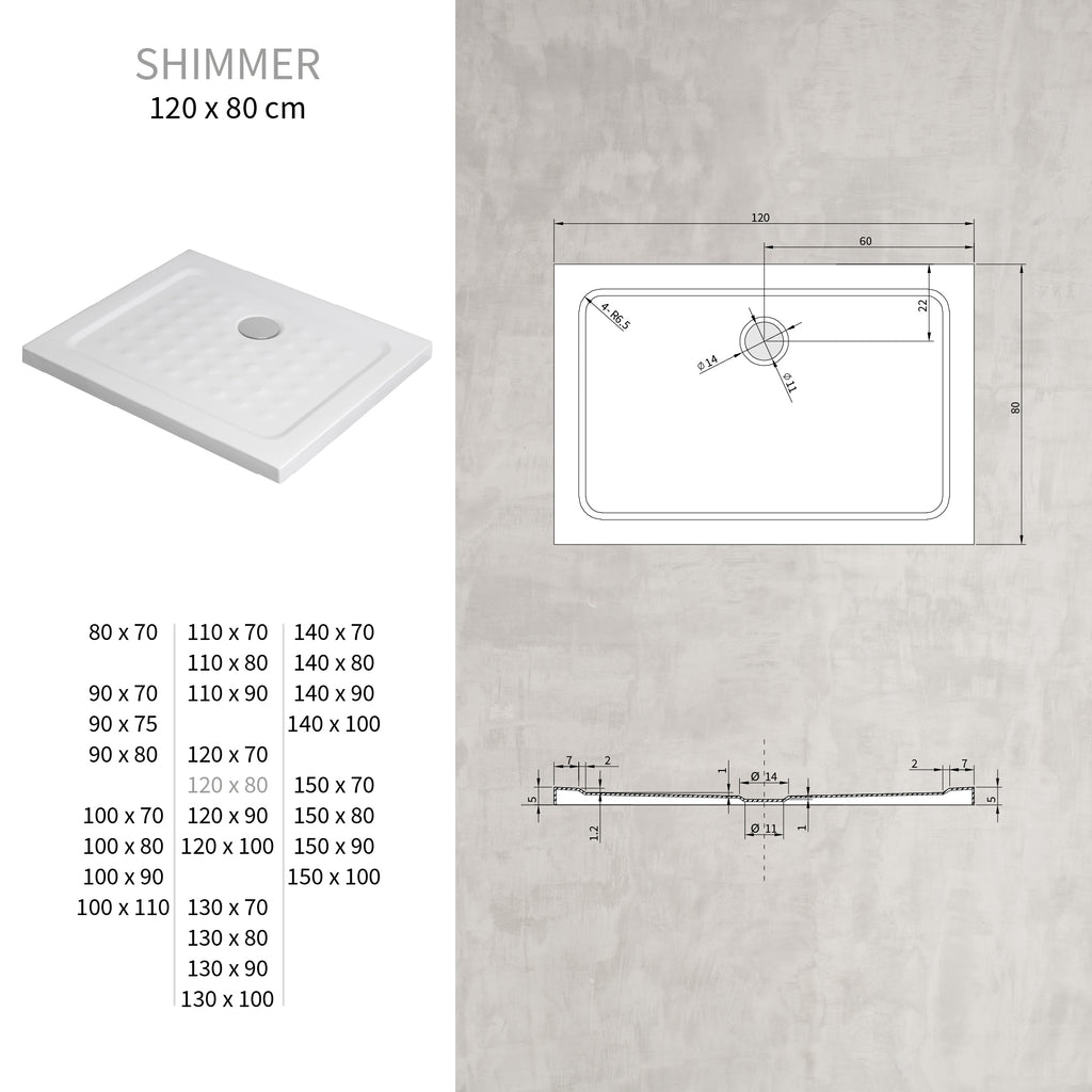 SHIMMER - Base de duche Bubble Acrílica, Textura "bolhas", Extraplana 5cm, Sifão e Válvula incluídos