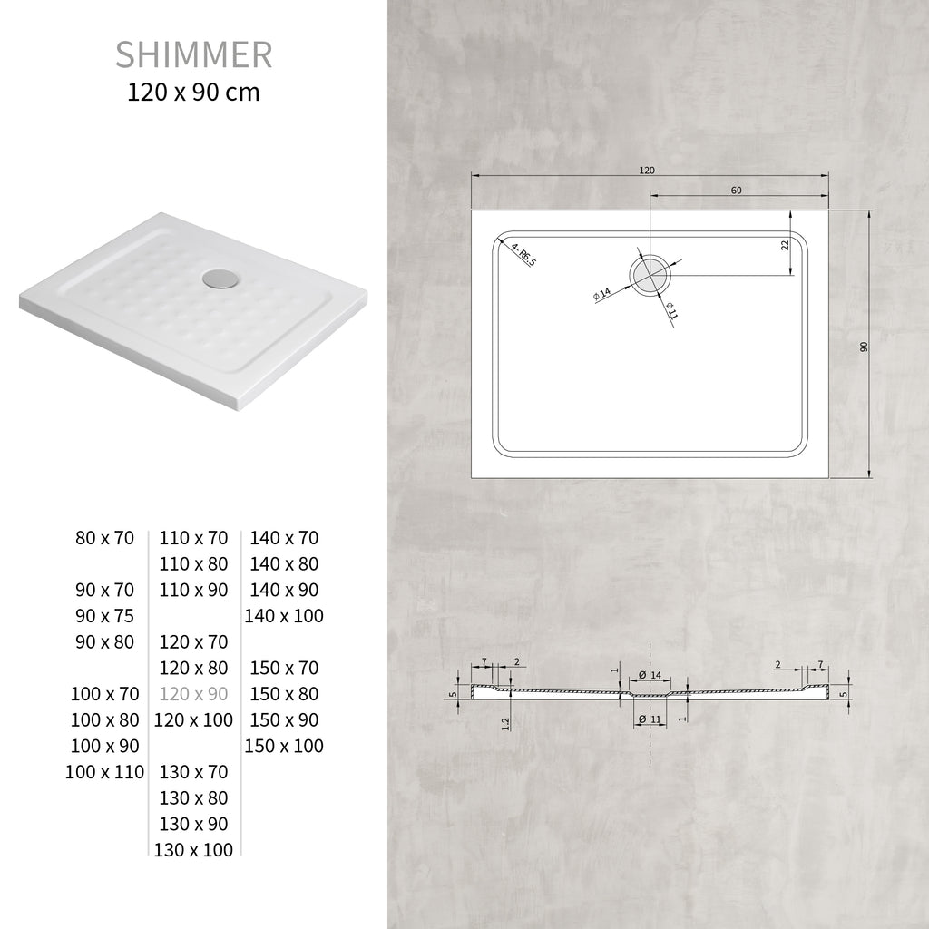 SHIMMER - Base de duche Bubble Acrílica, Textura "bolhas", Extraplana 5cm, Sifão e Válvula incluídos