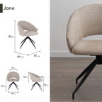 JANE - Conjunto de 2 sillas de comedor tapizadas y giratorias 360°, en tejido beige con estructura de metal negro