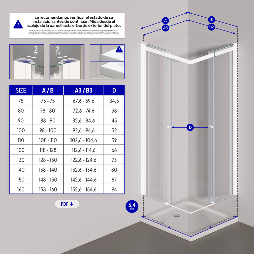 KAYLEE - Box doccia ad angolo con ante scorrevoli, vetro trasparente 6 mm e profilo cromato