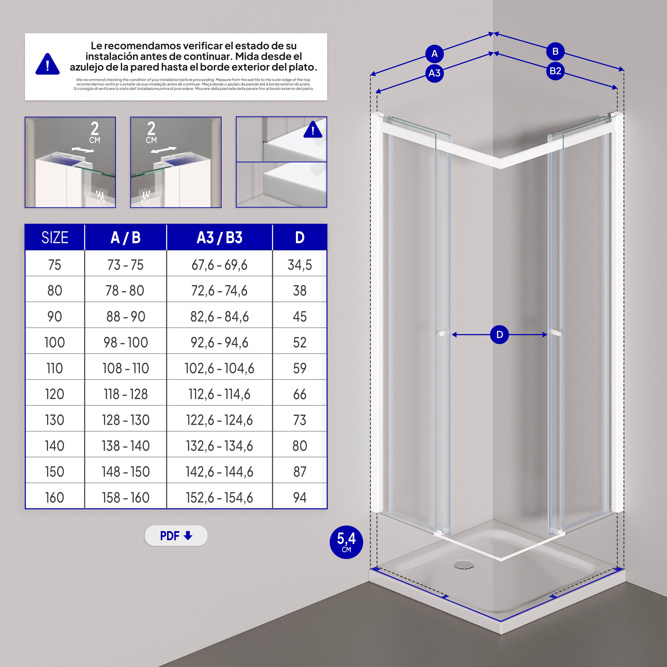 KAYLEE - Box doccia ad angolo con ante scorrevoli, vetro trasparente 6 mm e profilo cromato