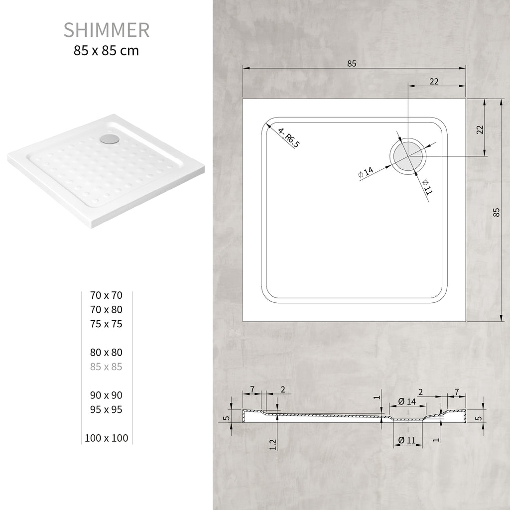 SHIMMER - Base de duche Bubble Acrílica, Textura "bolhas", Extraplana 5cm, Sifão e Válvula incluídos