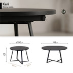 KERI - Mesa de refeição extensível redonda em melamina com estrutura metálica preta