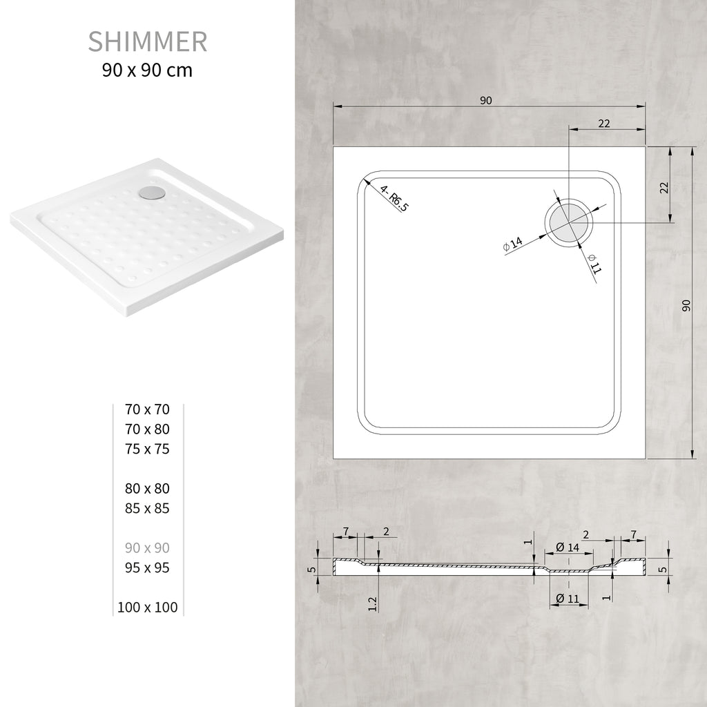 SHIMMER - Base de duche Bubble Acrílica, Textura "bolhas", Extraplana 5cm, Sifão e Válvula incluídos