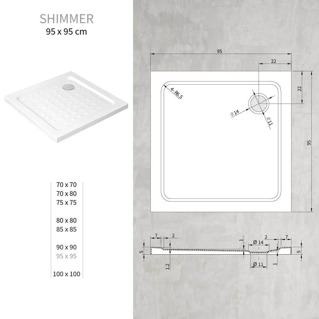 SHIMMER - Base de duche Bubble Acrílica, Textura "bolhas", Extraplana 5cm, Sifão e Válvula incluídos