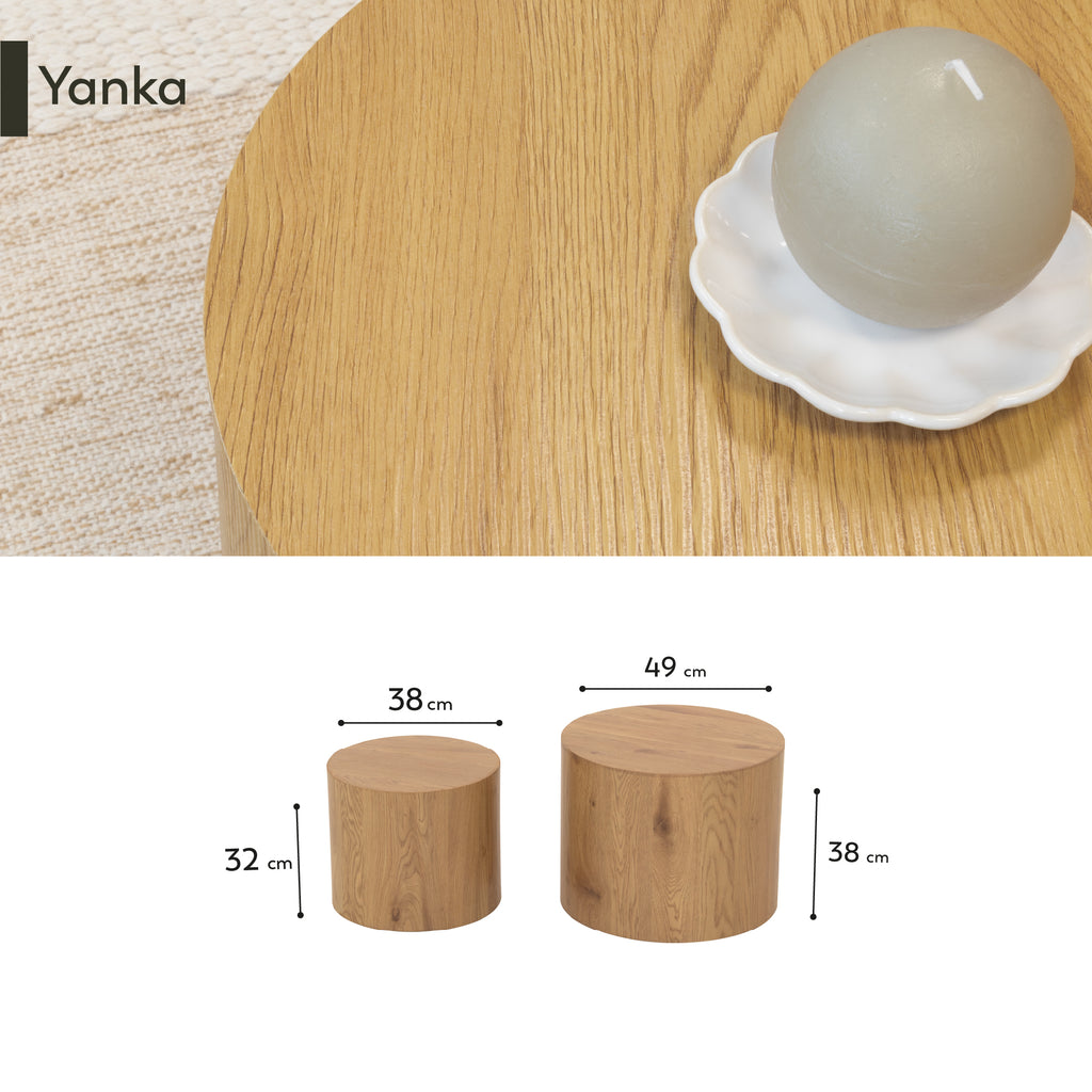 YANKA - Conjunto de 2 mesas de centro em MDF com acabamento efeito madeira - Ø49 e Ø38 cm