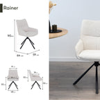 RAINER - Conjunto de 2 sillas de comedor tapizadas y giratorias 360°, en tejido beige con estructura de metal negro