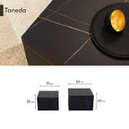 TANEDA - Conjunto de 2 mesas de centro quadradas em MDF preto com veios decorativos – 60 e 51 cm