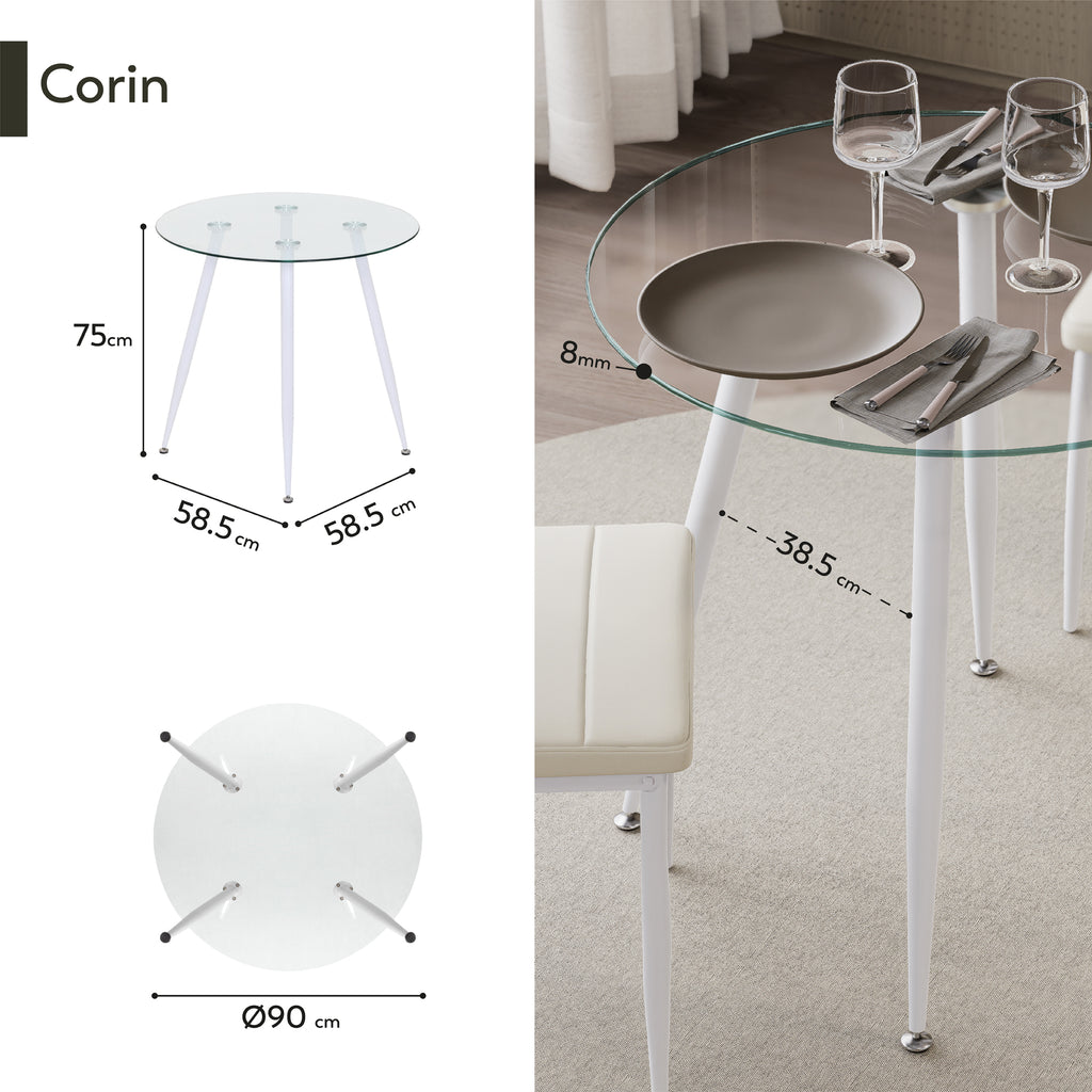 CORIN - Mesa de comedor con tablero de vidrio