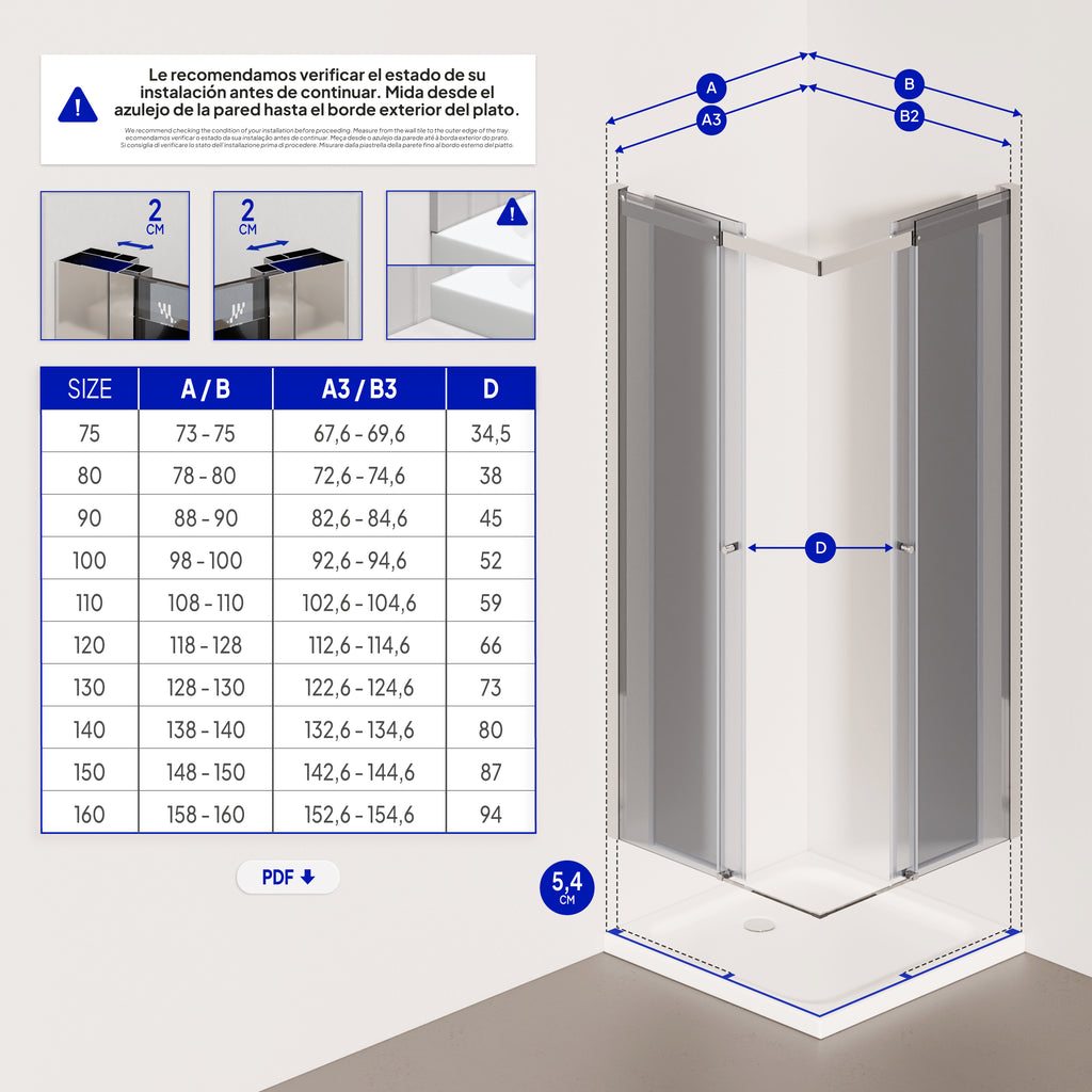 KAYLEE - Cabina de ducha de esquina con puertas correderas, cristal ahumado de 6 mm y perfil cromado
